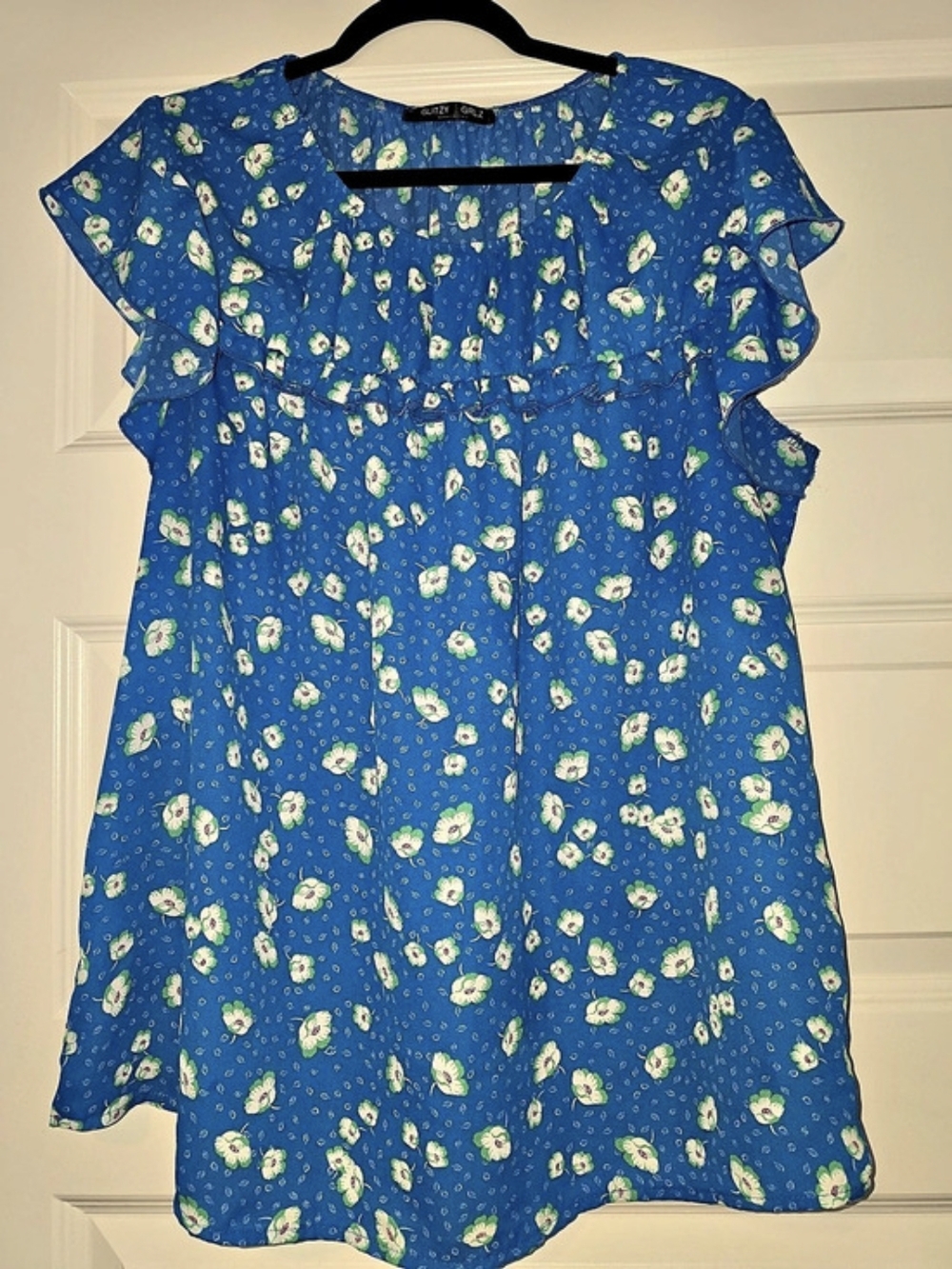 Glitzy Girlz Floral Blouse in Blue Like New Large